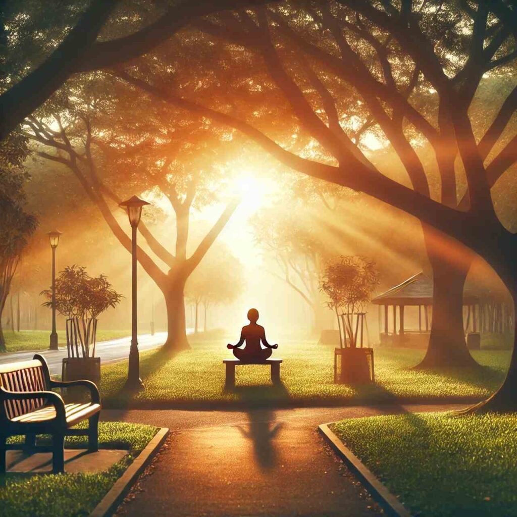 Pessoa meditando em parque