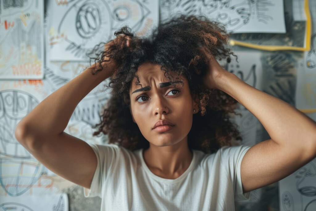 Mulher estressada com pensamentos suicidas